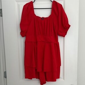 SHEIN Red Puff Sleeve Romper